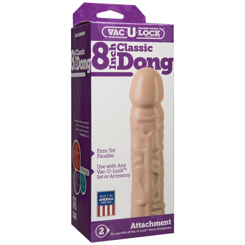 D1015-01 BX Doc Johnson 8" Classic Dong Vac-u-Lock Accessory Vanilla