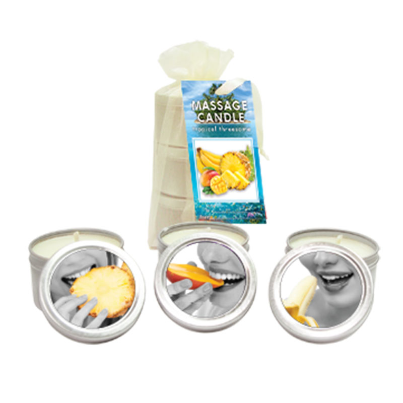 EB2210 Earthly Body Tropical Trio (3) 2 oz. Massage Candles Mango, Banana & Pineapple