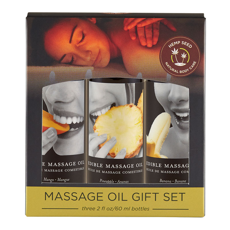 EB5566 Earthly Body Edible Massage Oil Gift Set Mango, Banana & Pineapple
