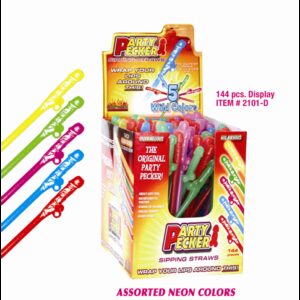 HP2101 Hott Products Assorted Neon Colors Party Pecker Sipping Straws Box of 144