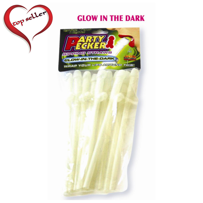 HP2102 Hott Products Glow in the Dark Party Pecker Sipping Straws 10/Bag