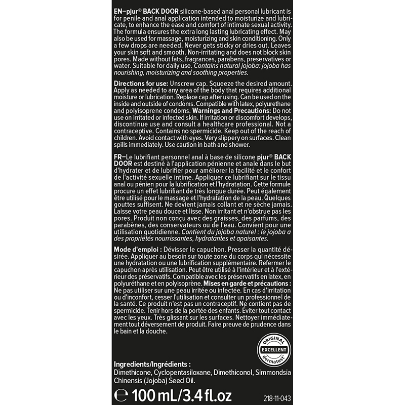 P12780<br>Pjur<br>100 ml Backdoor Anal Glide<br> Silicone-Based P12780Pjur100 ml Backdoor Anal Glide Silicone-Based