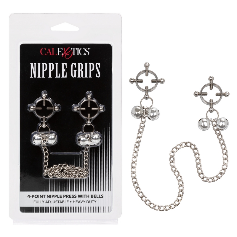 NEW SE2552-05-2 California Exotics  Nipple Grips 4-Point Nipple Press with Bells