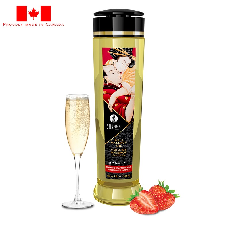 SH1208 Shunga 8 oz. Erotic Massage Oil Sparkling Strawberry Wine