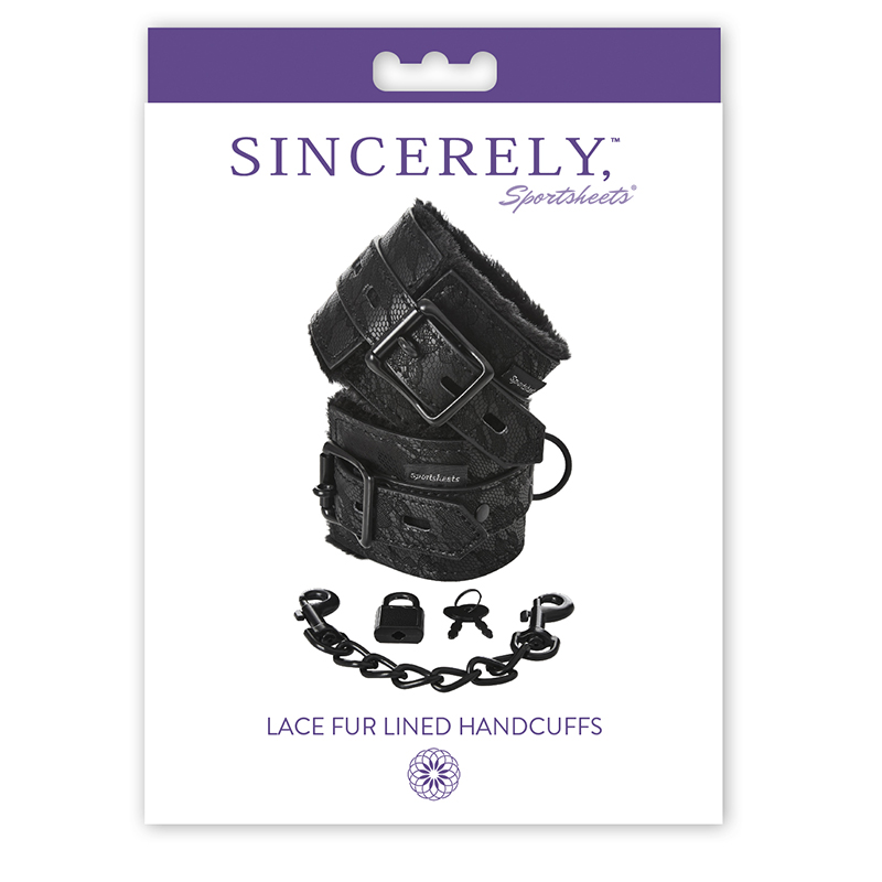 SS520-17 SportSheets Sincerely Lace Fur Lined Handcuffs