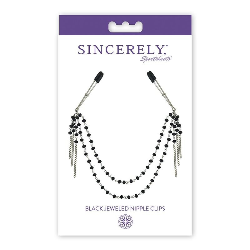 SS520-31 SportSheets Sincerely Black Jeweled Nipple Clips
