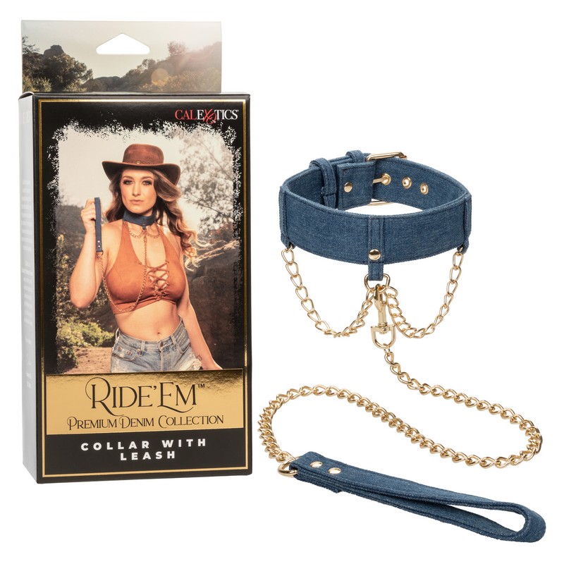 SE2708-40-3<br> Ride ‘Em<br> Denim Collar with Leash