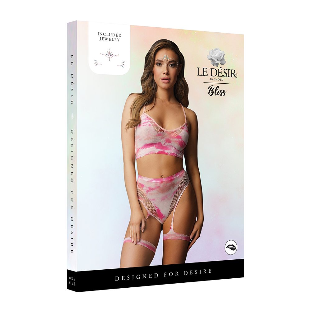 ST3001<br> 2 Piece Bra Set w/Garters & Dazzling Stickers