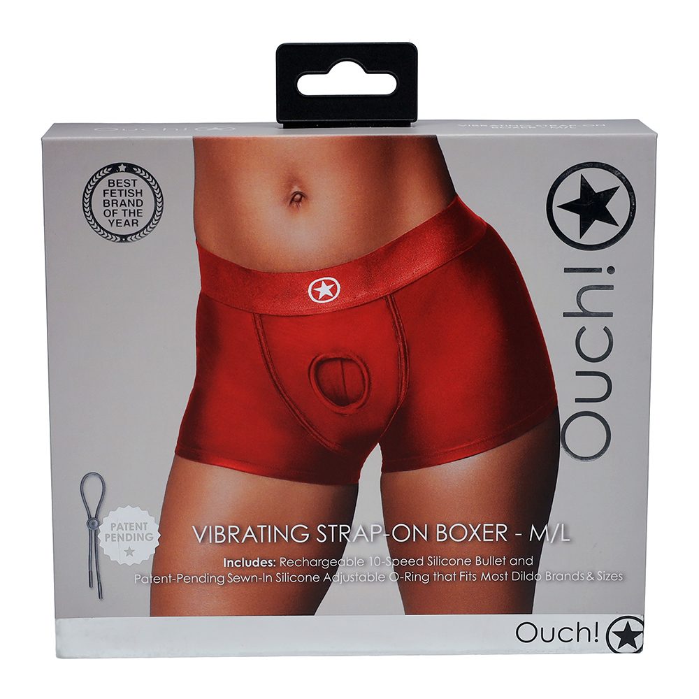 ST3202<br> Strap-On Boxer<br> Vibrating Red M/L
